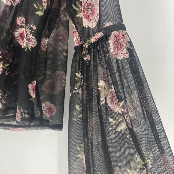 Bongo sheer romantic roses faux wrap blouse Gothic wide bell sleeve large - Picture 12 of 16